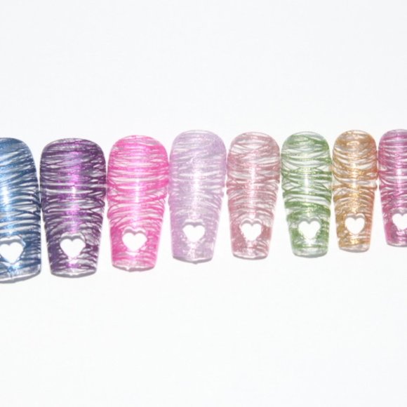 Chrome Rainbow with Heart tips- press on nail set - Picture 5 of 6